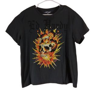 Ed Hardy tshirt mens XL XLarge gray skull graphic tee short sleeve crew neck